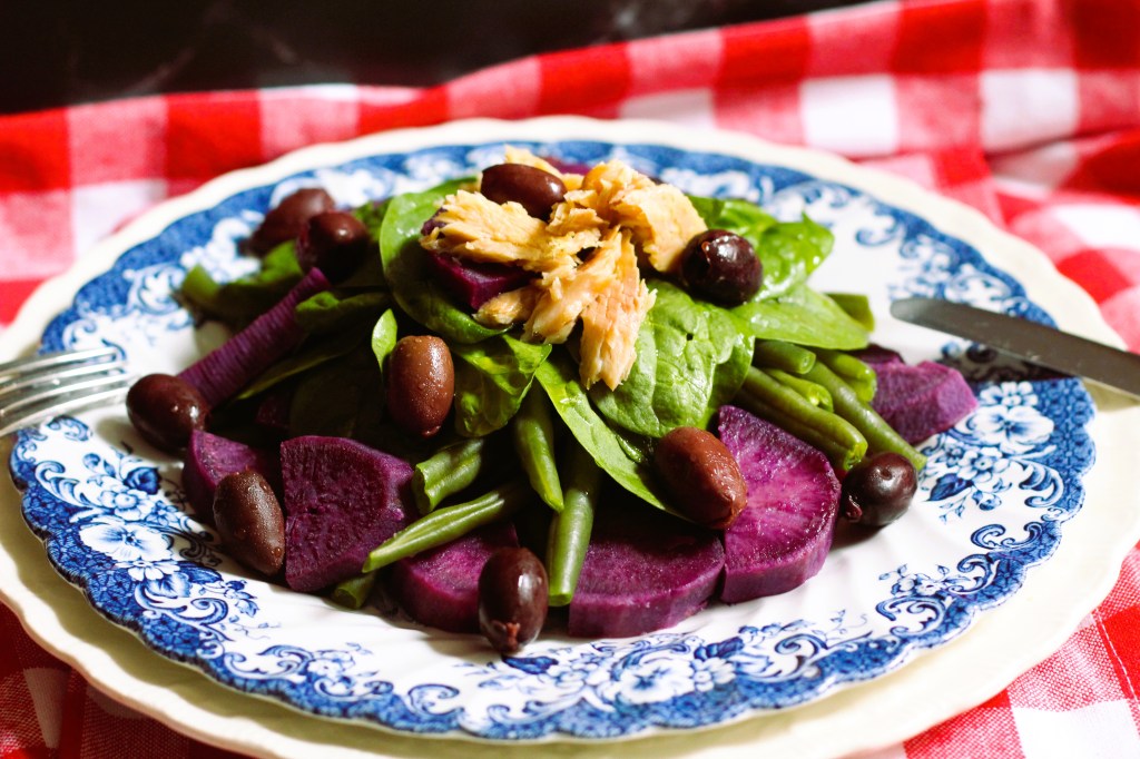 Purple Potato Salad with Green Beans, Baby Spinach & Smoked&nbsp;Trout
