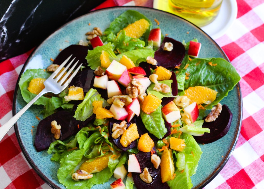 Beet, Apple, Carrot, Orange, and Walnut&nbsp;Salad
