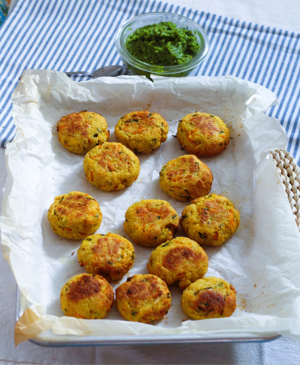 Baked Tofu Croquettes with Vegetables and Chive&nbsp;Pesto